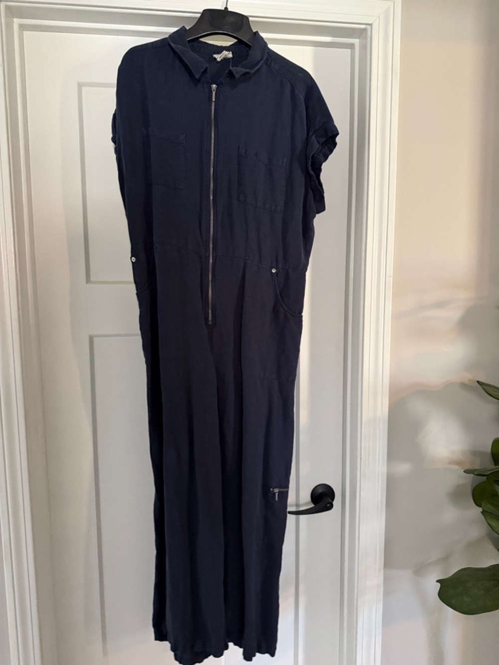 Nicole Miller Navy Zip-Front Short Sleeve Jumpsuit